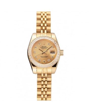 Swiss Rolex Lady-Datejust Champagne Dial Diamond Bezel Gold Jubilee Bracelet 1454096